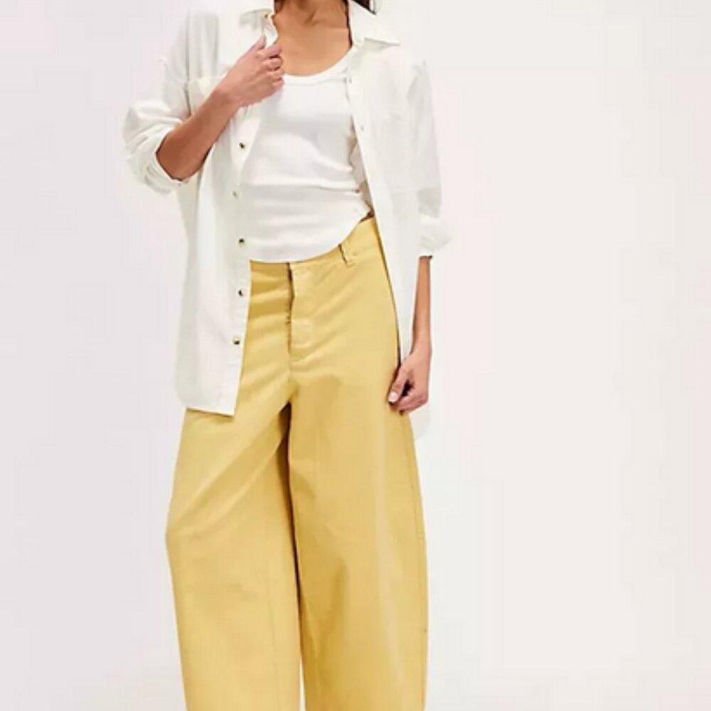 Free People We The Free Laydown Chino Pants Button Butter Yellow